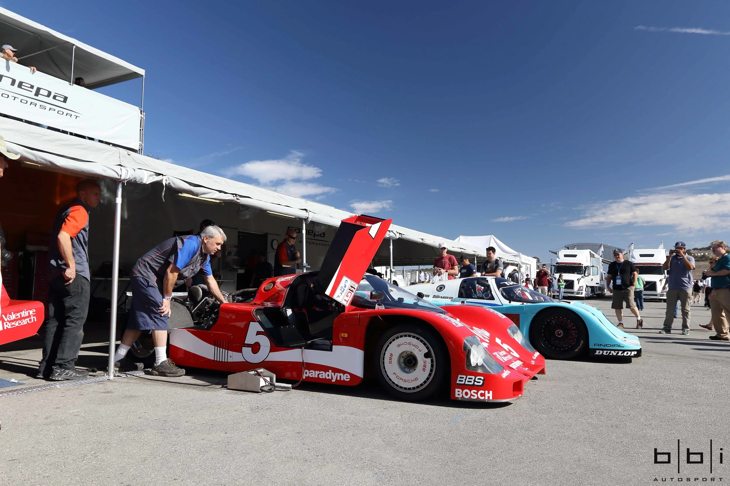 Restored and Prepared by Canepa Motorsports: Coca-Cola Porsche 962-102 and TRUST Racing Nisseki Porsche 962-170, one of the last Porsche factory 962s built. 