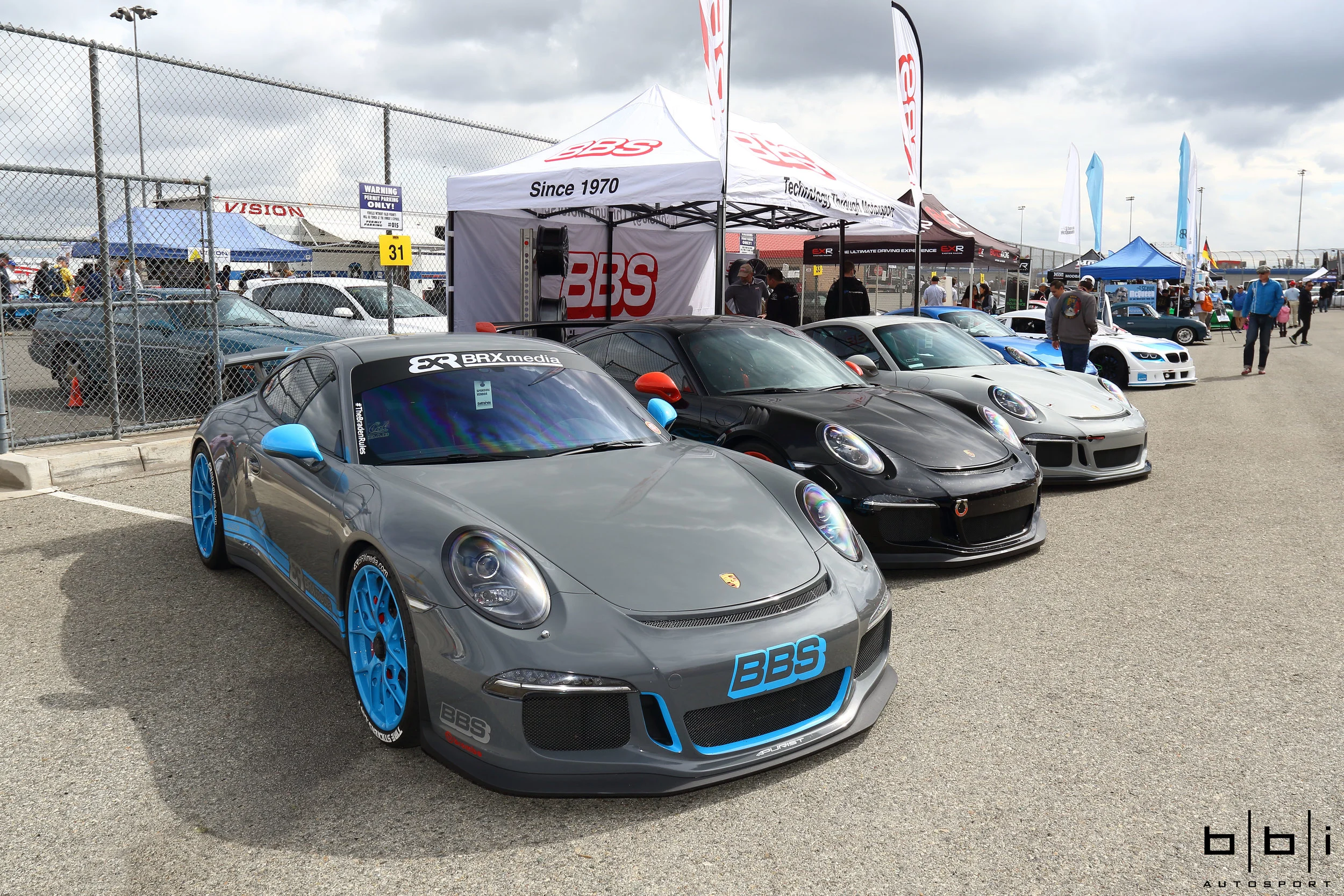 Few Porsche 991 GT3's with BBS FI-R Wheels at BBS Wheels' Booth