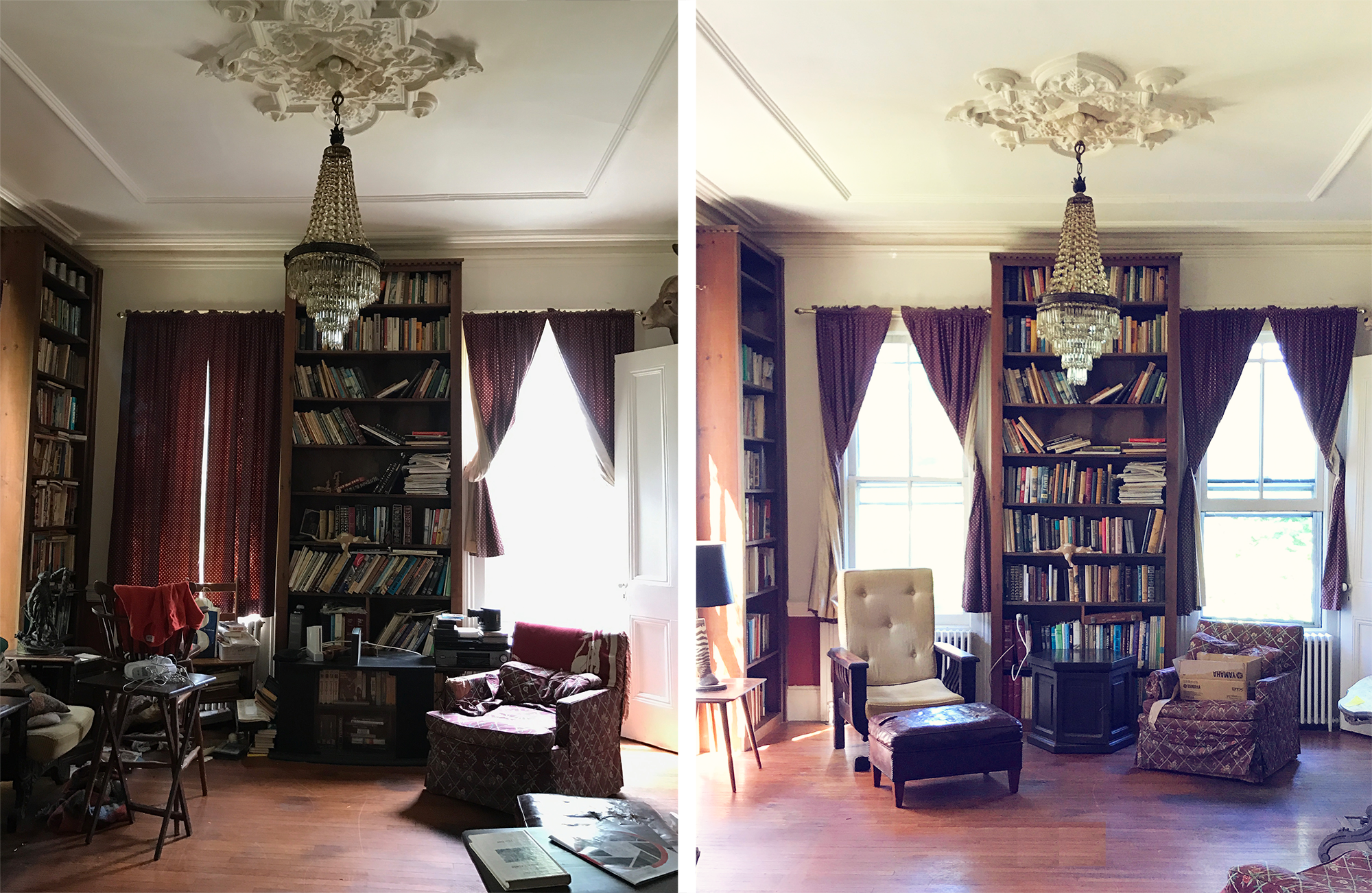 The furniture stays for now, until we decide on what to keep after closing. The zebra leg lamp is staying, obviously.