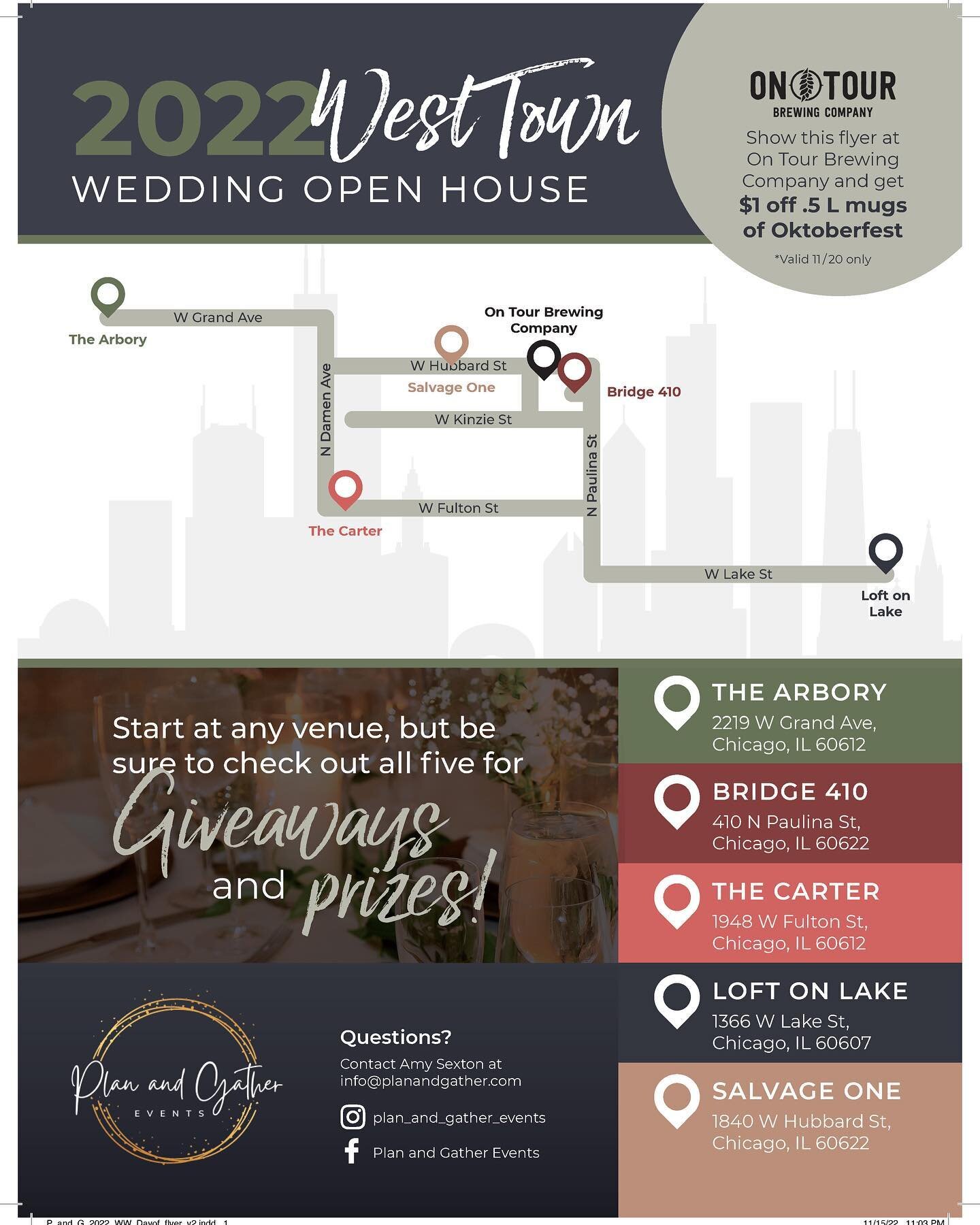 Come check out the @westtownweddingopenhouse this Sunday! 

Starts at 3pm, meet some amazing wedding vendors at 5 venues!

Start with us @loftonlake and and meet:
🍴@woodenpaddle 
👔@suitshopofficial 
👗@weddings826 
🎶@greenlinetalent 
🌸@anemonechi