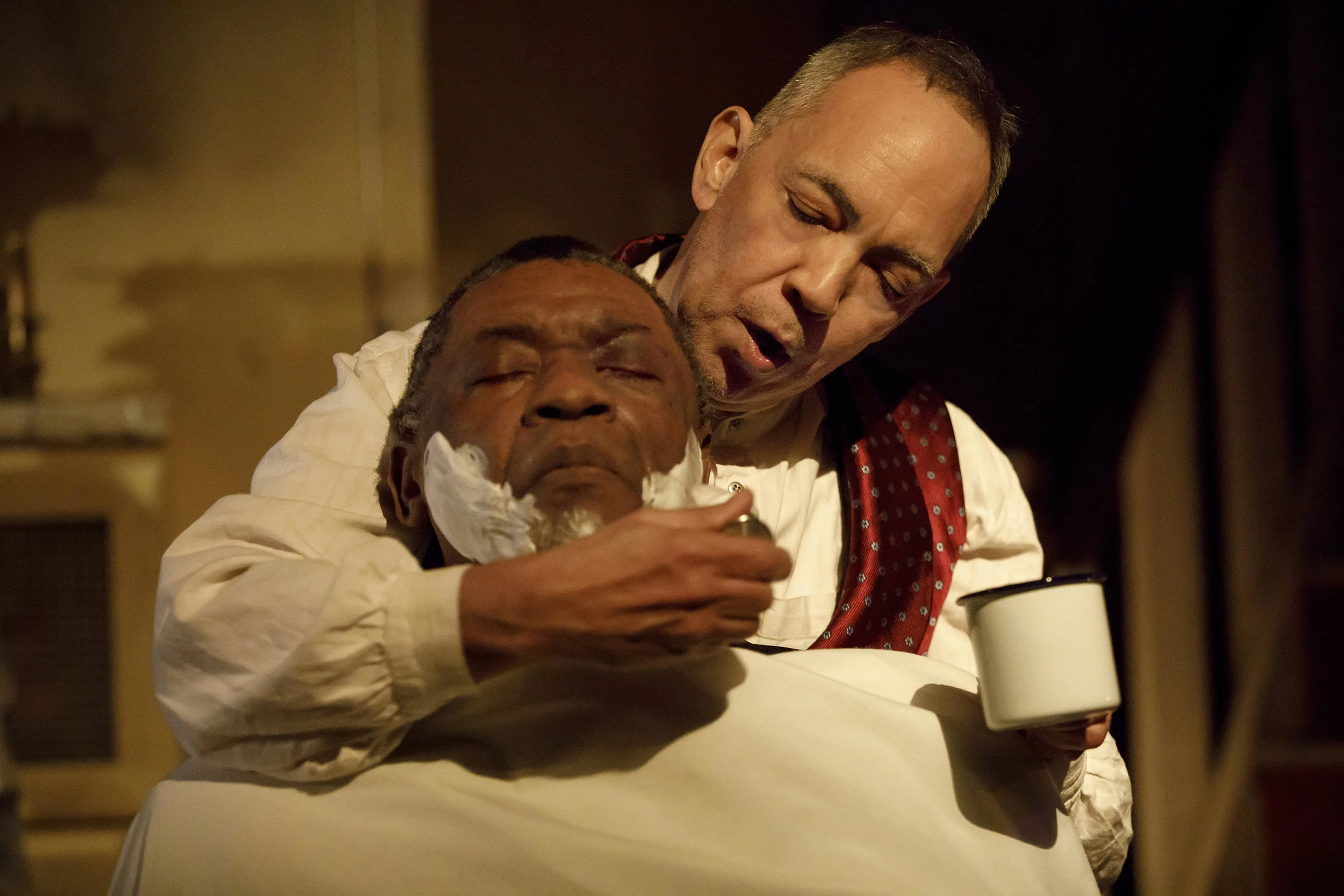 Michael James Leslie as Judge Turpin and Thom Sesma as Sweeney Todd