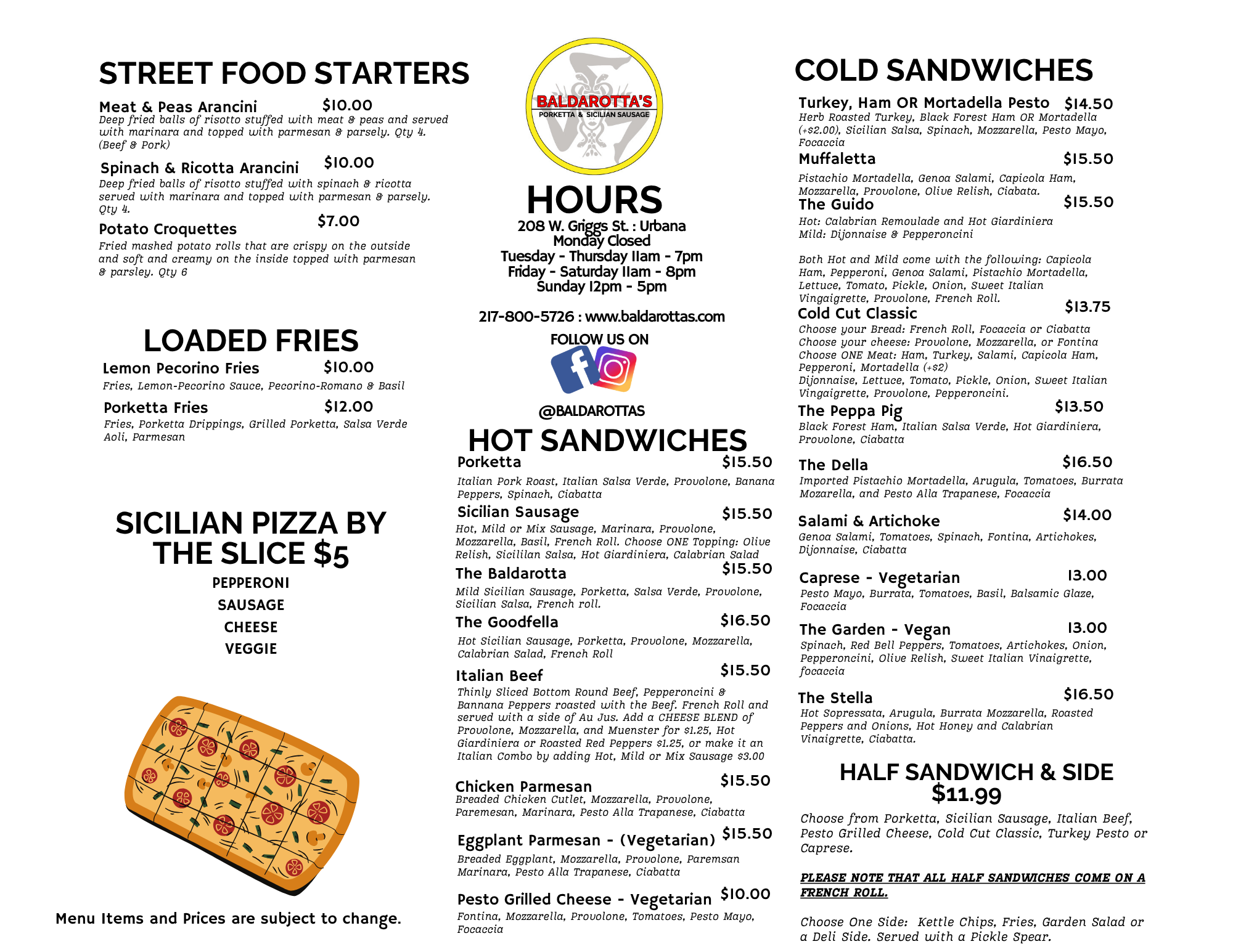 Sandwich Shop menu, page 1 (image)
