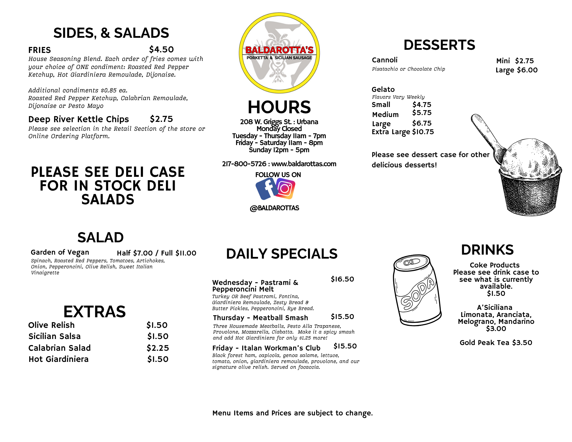 Sandwich Shop menu, page 2 (image)