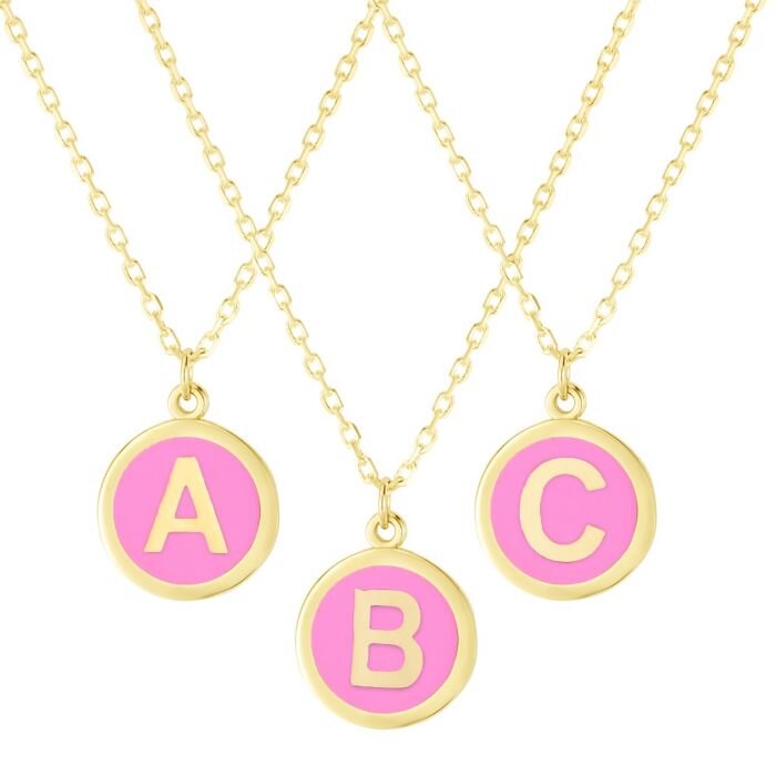 Pink Initial Enamel Necklace
