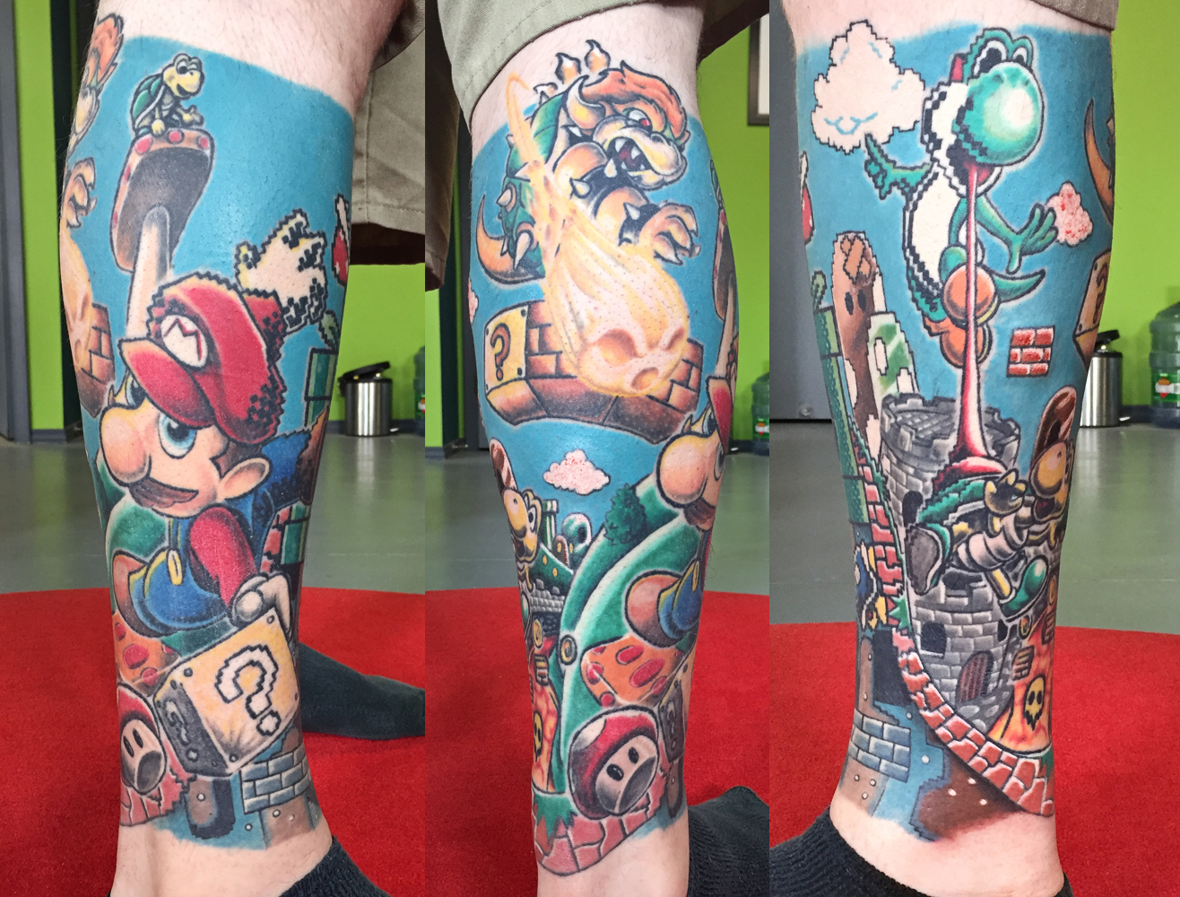 My Super Mario Sleeve completed by Fatspud Tattoos Cavan Ireland   rnerdtattoos
