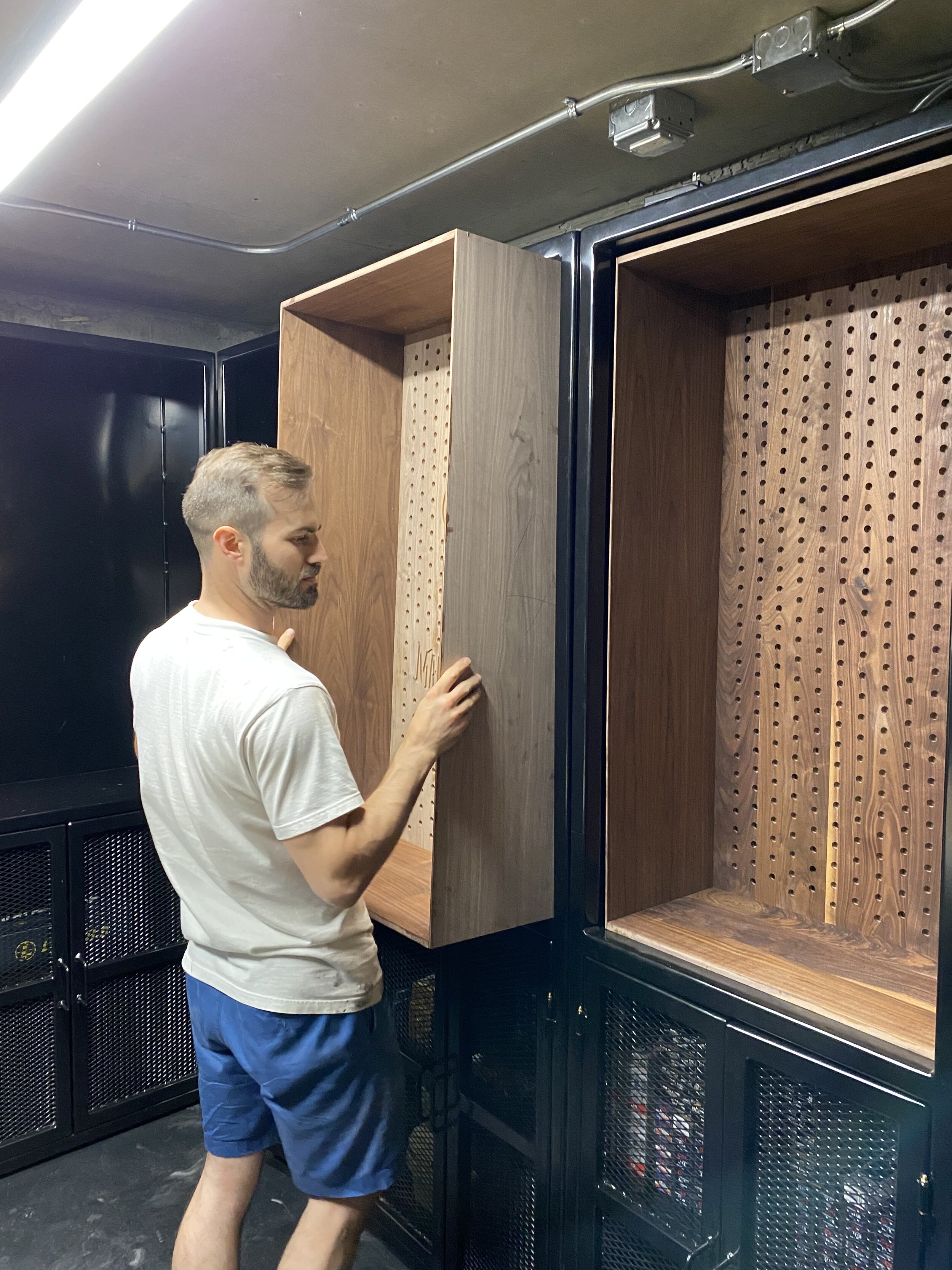  Additional walnut panels assembled and ready for placement within the armory closet 