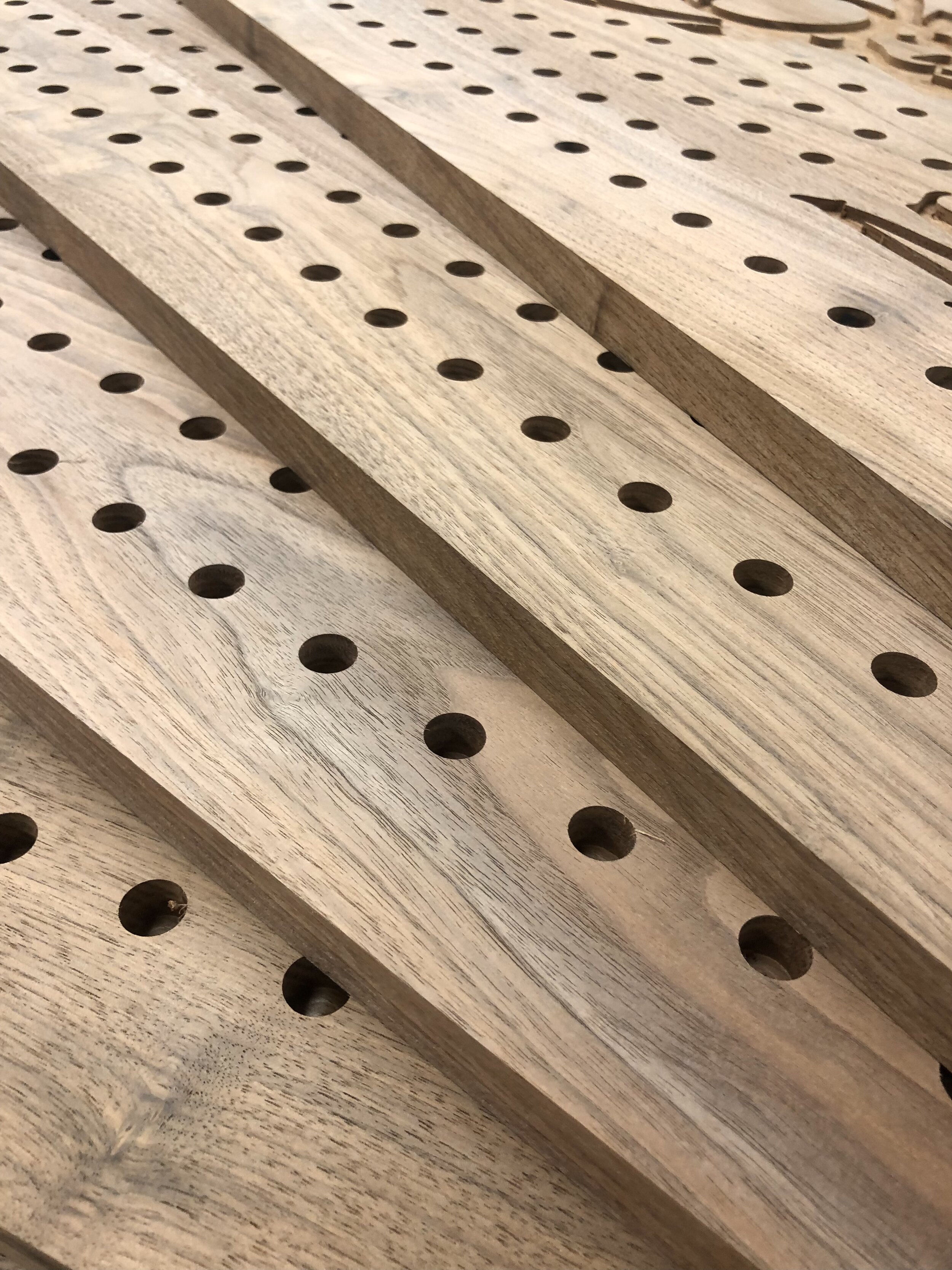  3/4” solid walnut pegboards ready for sanding 