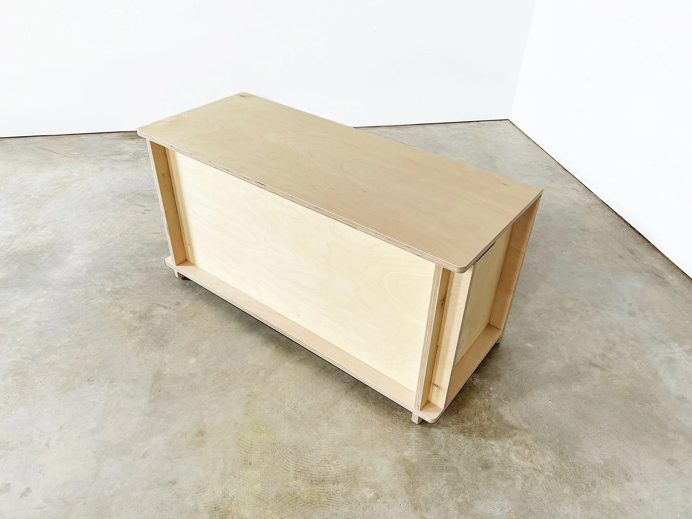 Plywood bench and storage for tradeshows
