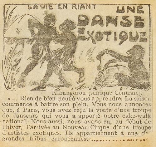 This announces the arrival of a troupe of exotic dancers at the Nouveau-Cirque, a popular circus/music hall in Paris. The circus, music, and dance all joined as popular entertainment.