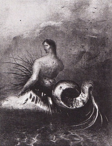 Odilon Redon (1840-1916), Planche IV: La Sirène sortit des flots – Les Origines, 1883 (The siren came out of the waves)
