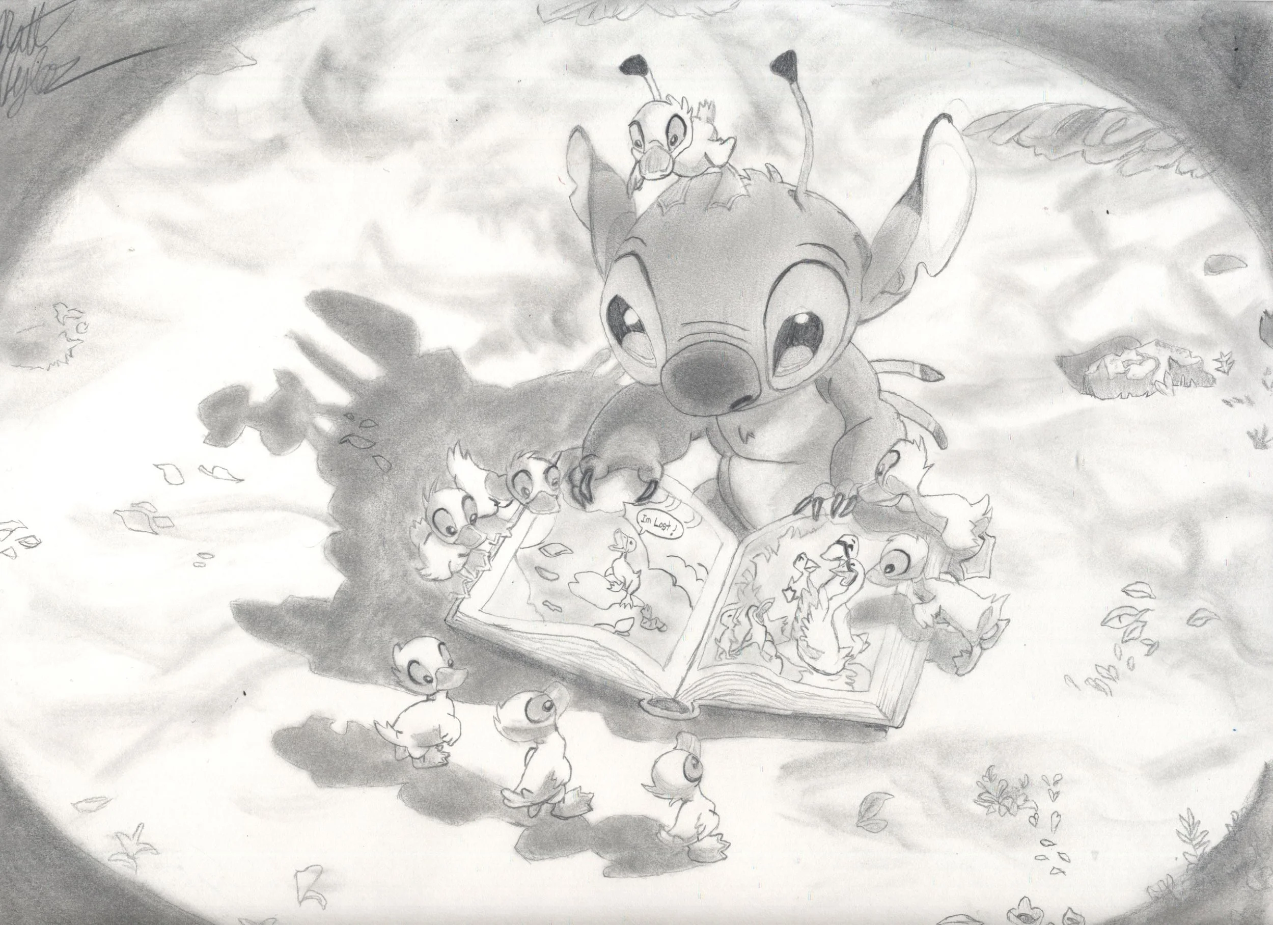 A drawing of Stitch from the film "Lilo & Stitch". Based off of a drawing from the end credits of the movie.