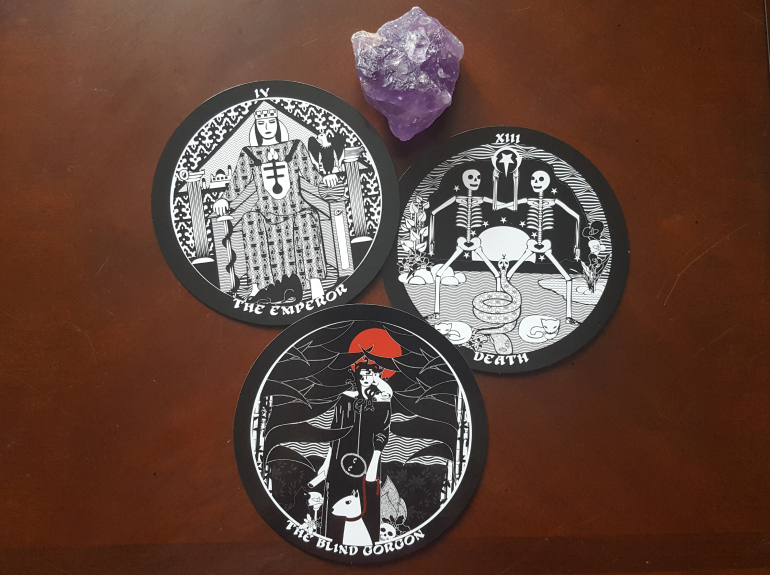 My birth cards, The Emperor and Death, with the Blind Gorgon