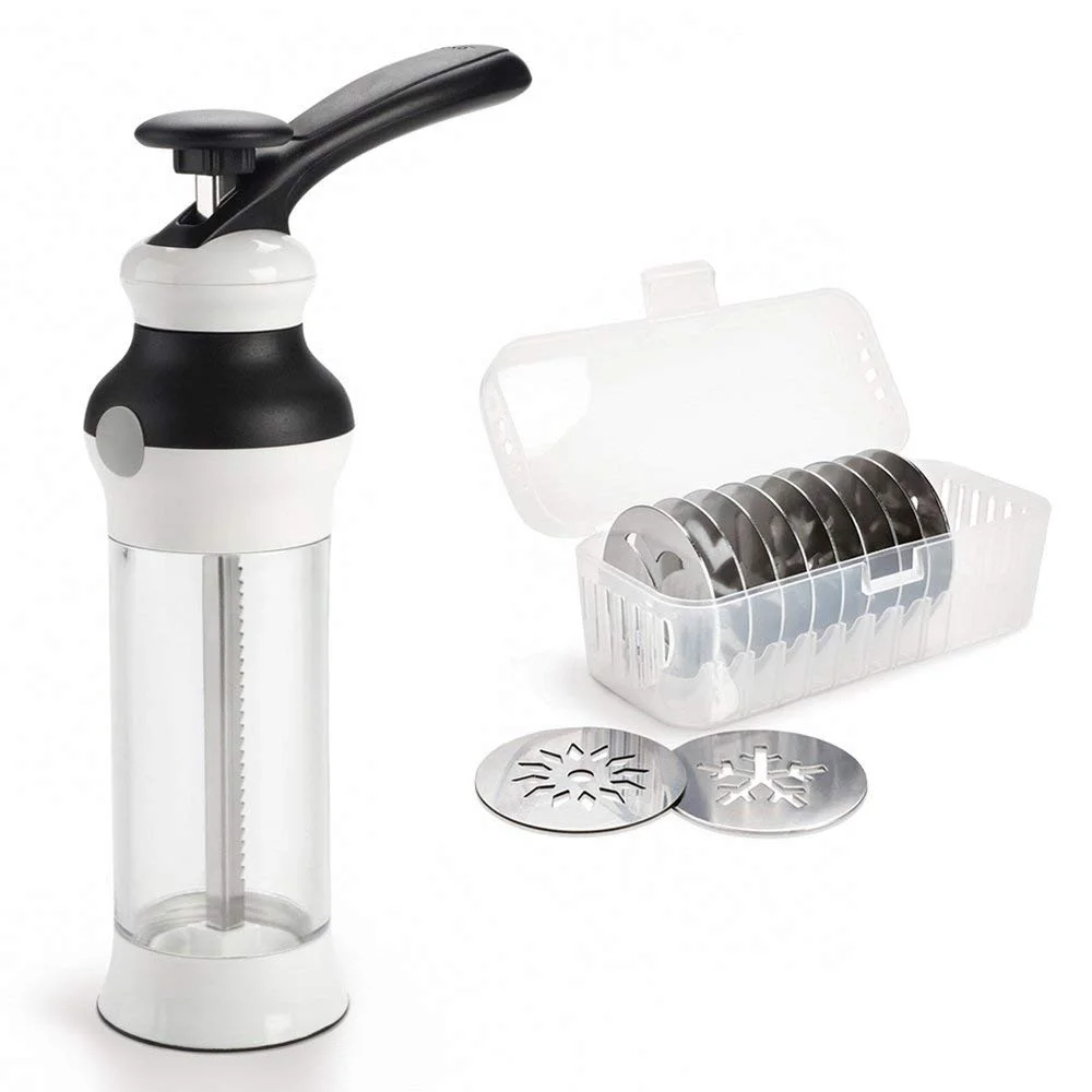 Oxo Cookie Press on Amazon. Buy it Here . It really is the best on the market with disks for every holiday!
