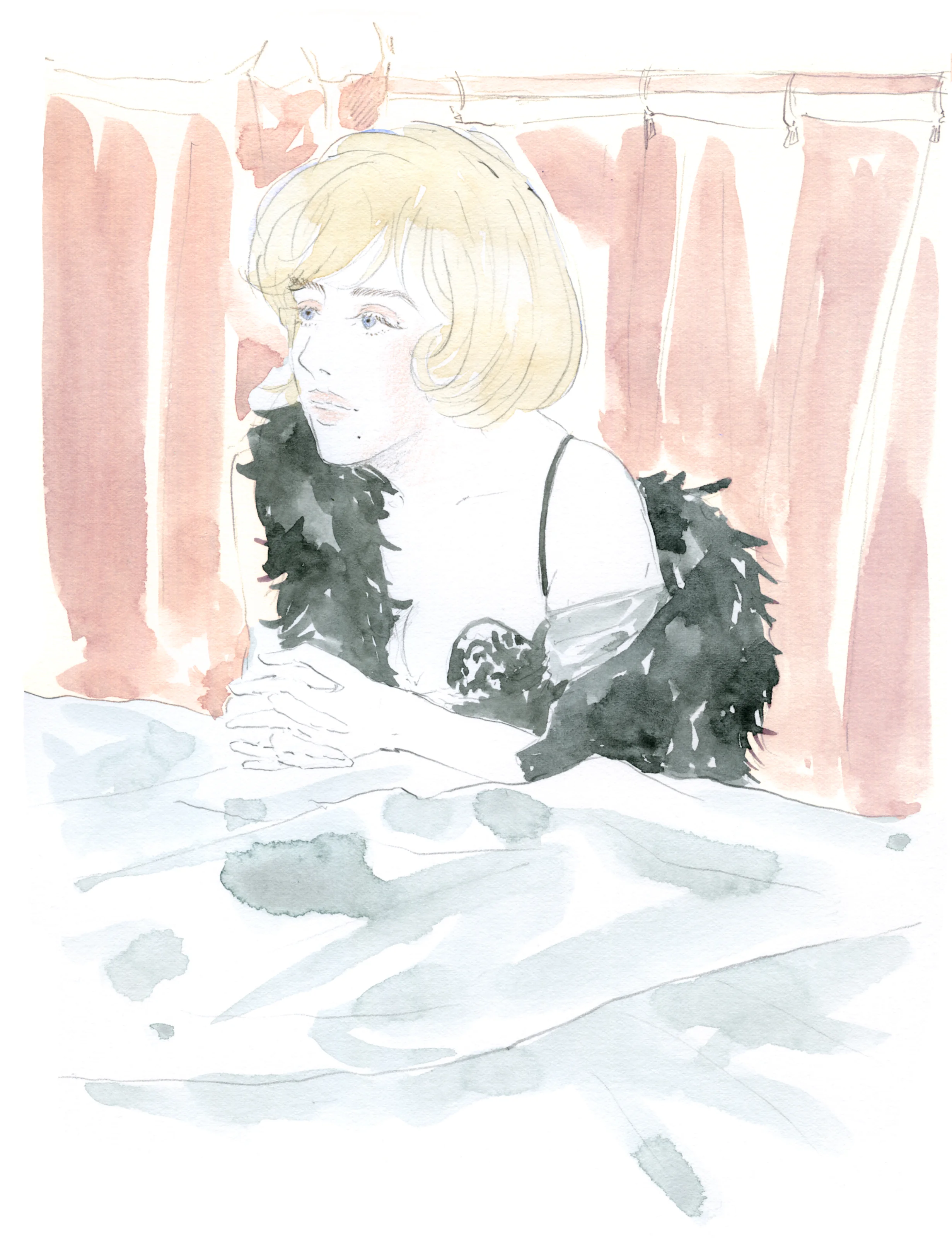 Client Work for PEACH JOHN Web magazine “momo Life” Serialization「Lingerie in Cinema」 Column by Madoka Yamazaki Illustration and typography by Yuriko Oyama F rom the film "Some Like It Hot"(1959) 映画「お熱いのがお好き」(1959)より。 Client Work for PEACH JOHN Web magazine “momo Life” Serialization「Lingerie in Cinema」 山崎まどかさんコラム イラストレーション:おおやまゆりこ 「The Royal Tenenbaums (2001)」イラストレーション