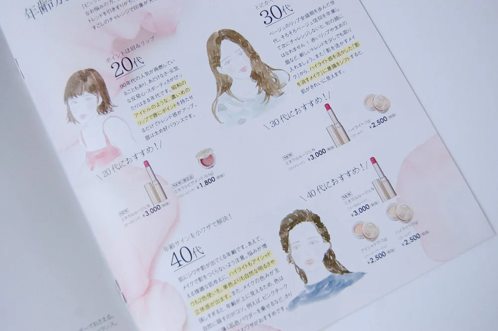 Client Work for ONLY MINERALS CATALOG Tied up with Shinobu Igari (Makeup artist) Illustration by Yuriko Oyama