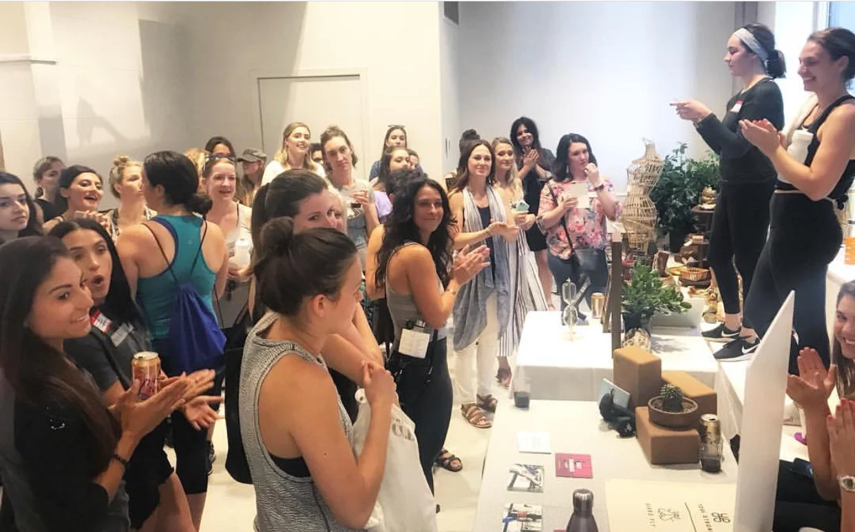Founder of Your Local Girl Gang, Maria LeFebre, and Owner of Harness Cycle Anne Hartnett, thanking the Girl Gang for attending the event and making announcements. Photo by of Kate Kaput @heyescapist