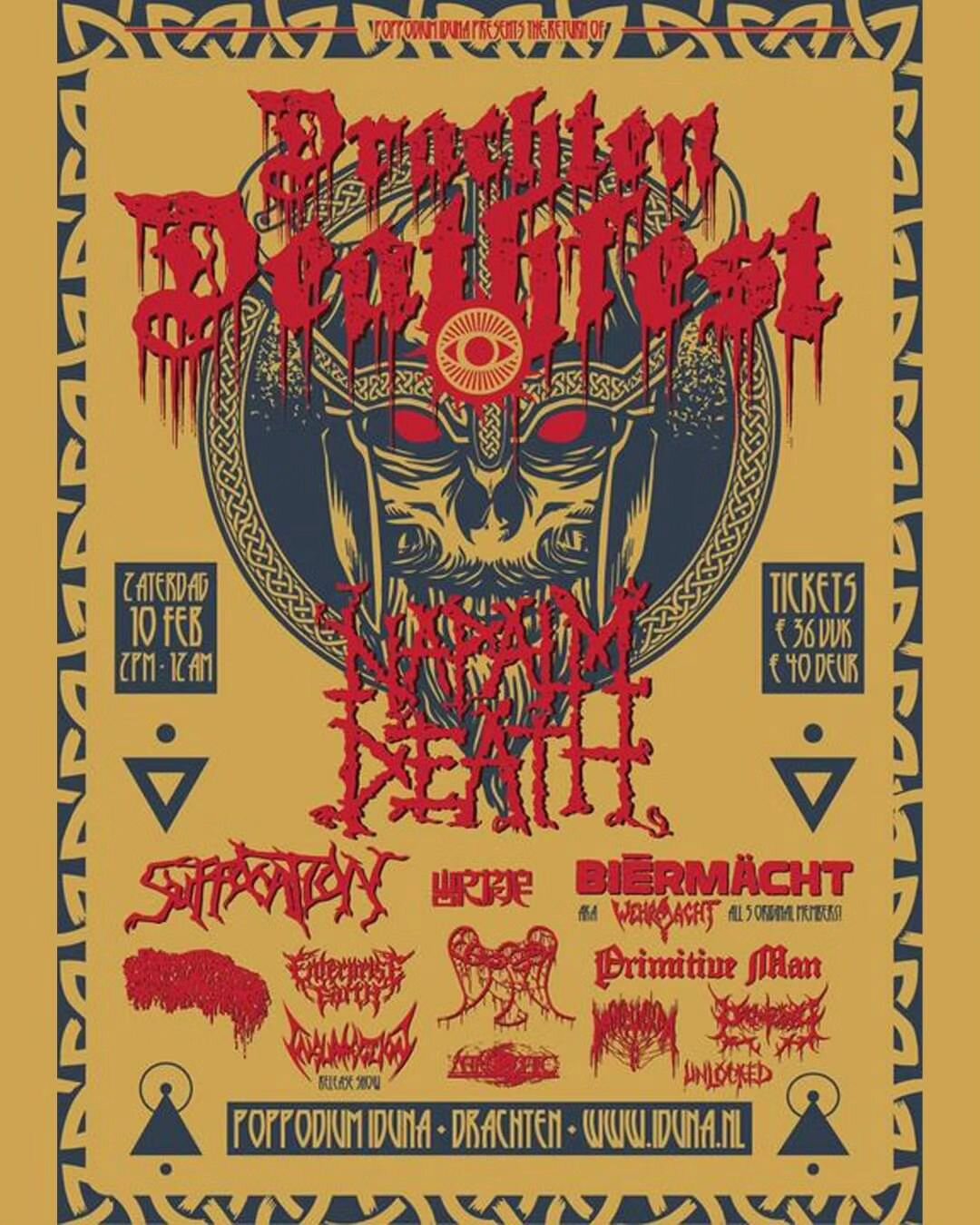 Drachten Deathfest today! Our tour package is linking up with the likes of @theofficialnapalmdeath @primitivemandoom and @wormrot.official 
This one is sold out, make sure to come down early to catch our set!
@suffocationofficial 
@sanguisugabogg 
@e