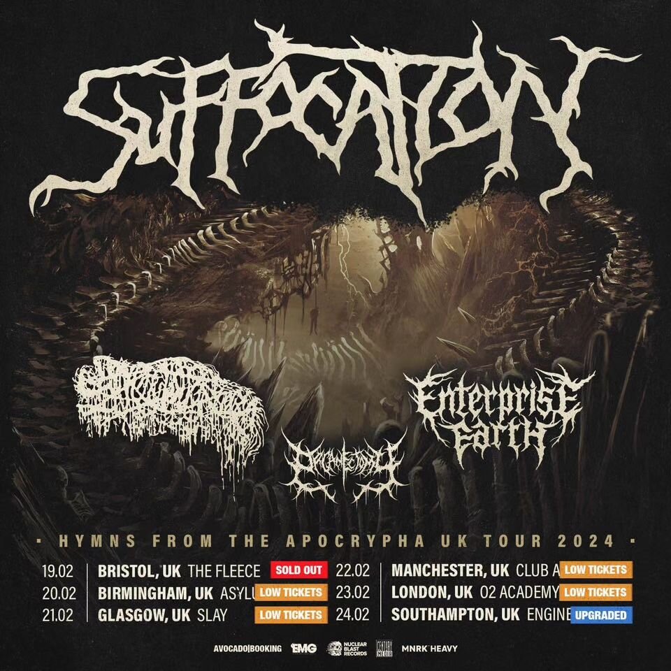 UK! What's up we are coming back with @suffocationofficial @sanguisugabogg and @enterpriseearth in just over a week! The Bristol show is now sold out, and Southampton is now upgraded to Engine Rooms due high demand. Get your tickets now - link in bio