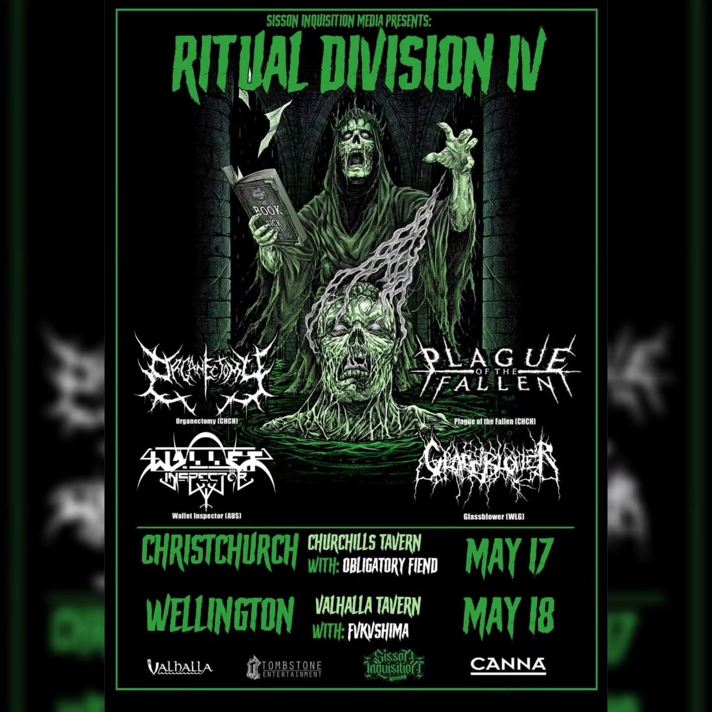 1 week to go til Ritual Division IV!
We haven't seen you in a while Christchurch and Wellington, we can't wait to throw down with you! 
5 crushing bands joining us
@plagueofthefallen 
@glassblowerhardcore 
@walletinspectorband 
@obligatory_fiend 
@fv