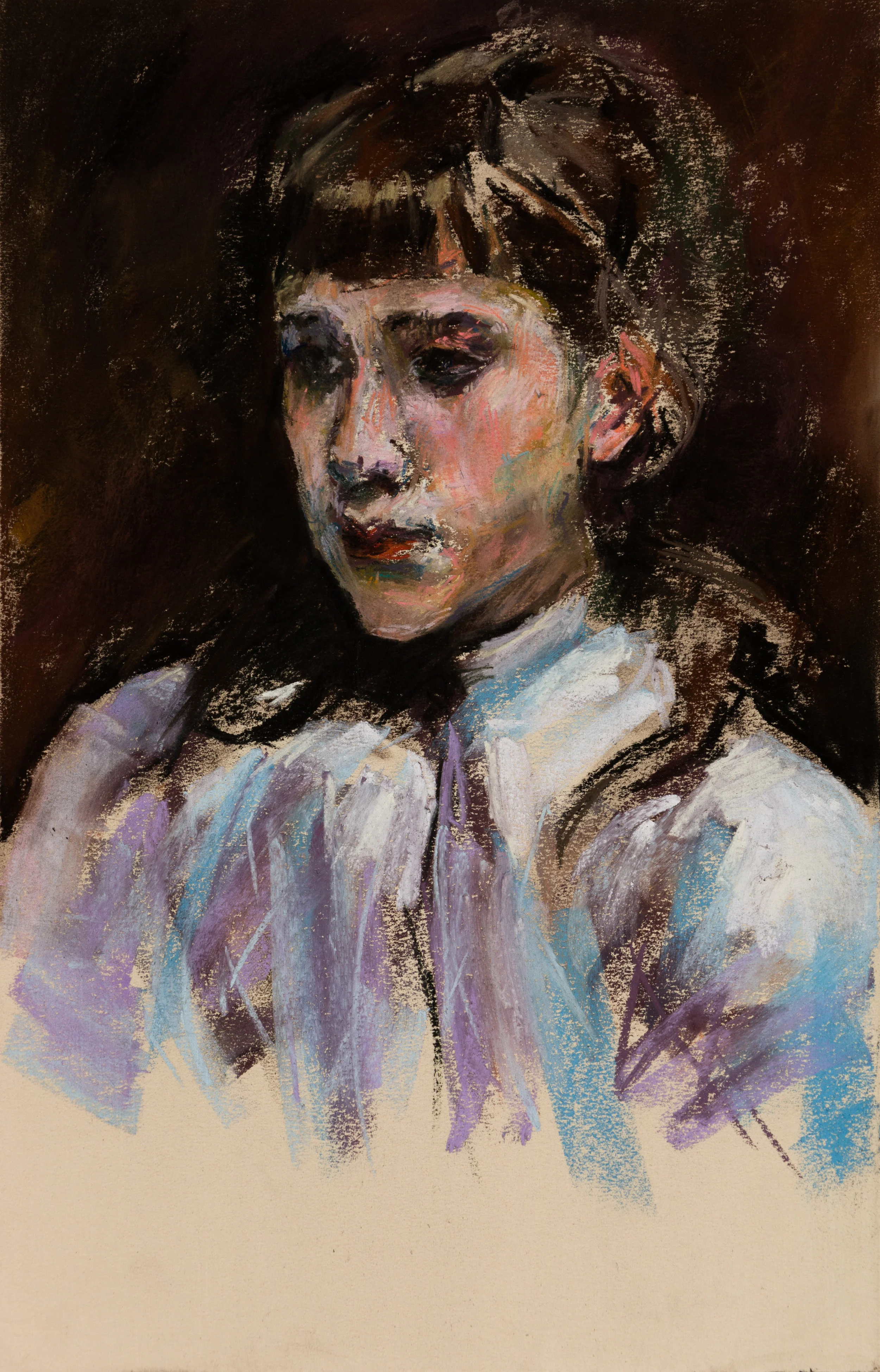 Pastel Study of Sargent's Young Girl Wearing a White Muslin Blouse