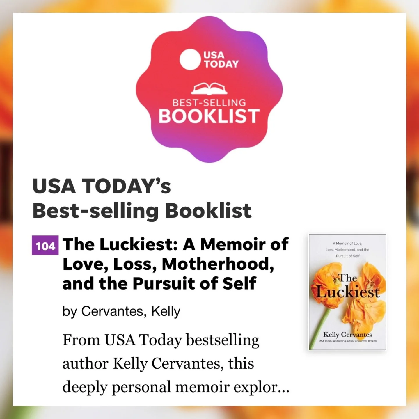 I&rsquo;m in shock. 

I don&rsquo;t know how this happened more than two months after publication, but I will take it!

Thank you to everyone who helped make The Luckiest a USA TODAY BESTSELLER!!! I know I shouldn&rsquo;t look to lists for validation