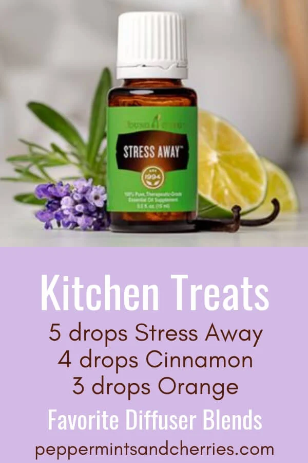 Favorite Diffuser Blends; Kitchen Treats made with Stress Away, Cinnamon, Orange Essential Oils by Young Living #youngliving #younglivingessentialoils #younglivingaffiliate #diffuserblends #diffuserrecipes #essentialoilblends #essentialoilsrecipes #essentialoilblendsfordiffuser #diffuser