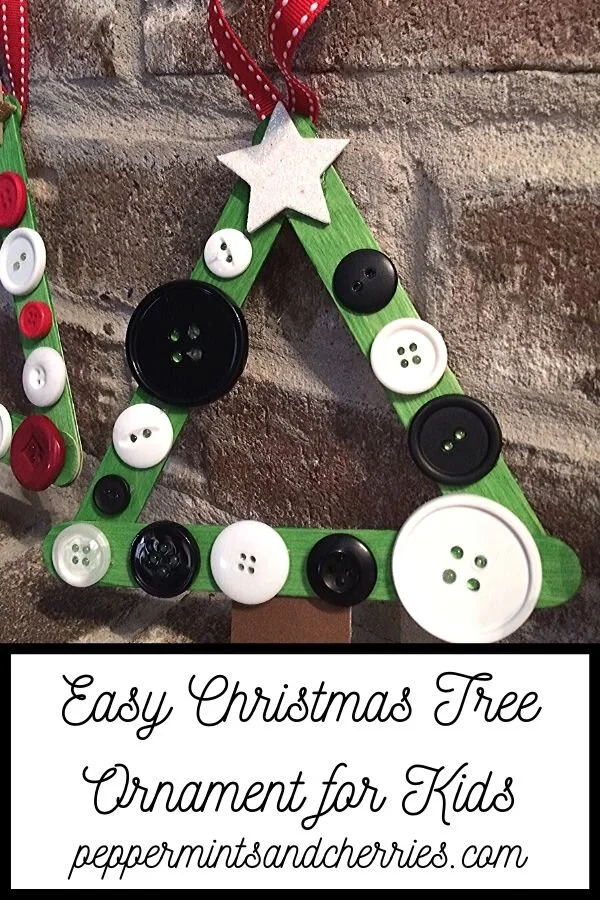 DIY Easy Christmas Tree Ornament Craft for Kids Crafting with Buttons
