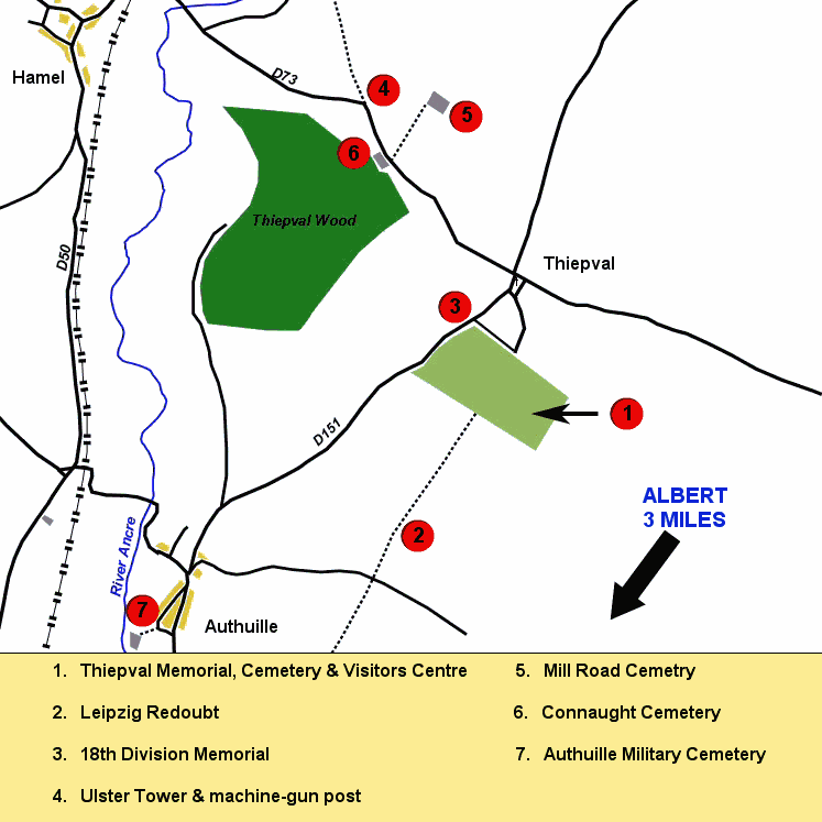 Location of the Thiepval Memorial