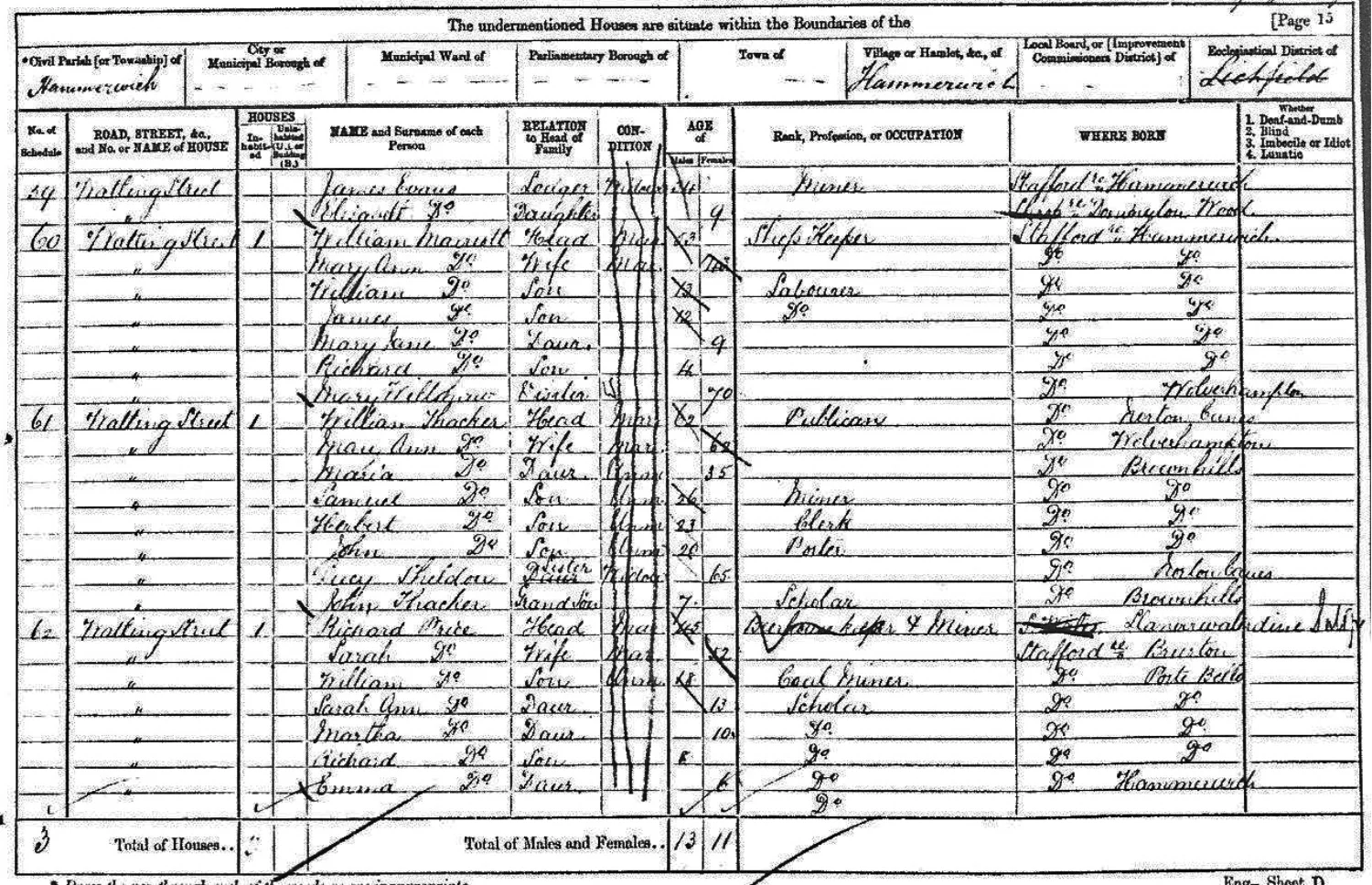 Extract from the 1871 census