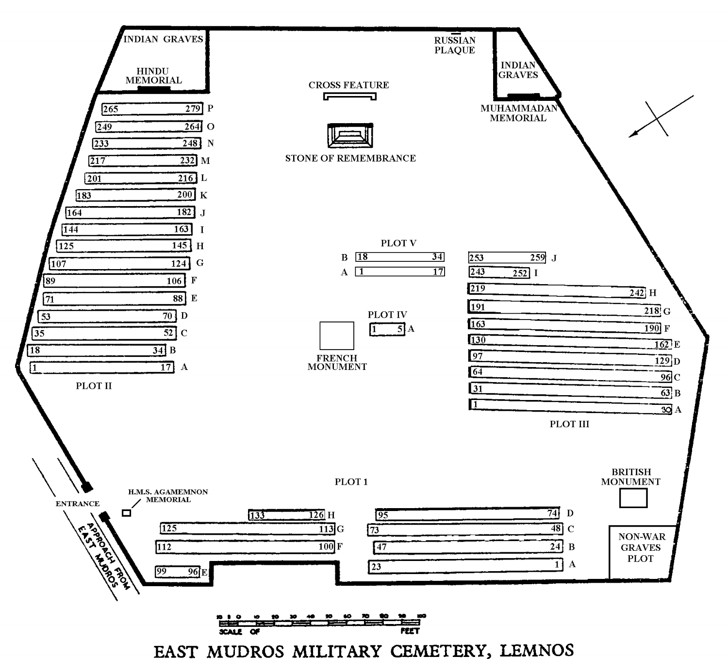 Plan of East Mudros Military Cemetery. 15076 Private Joseph Edward Barnett is buried in Plot III.D.111