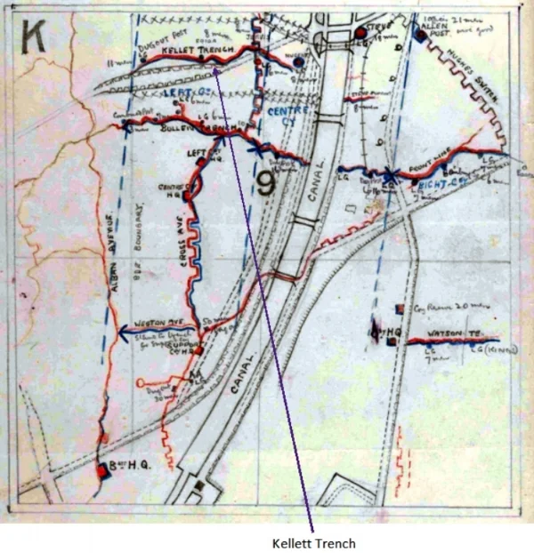 Extract from the War Diary of the 2nd South Staffordshire Regiment: A map showing the deployment of the Battalion on 24 December 1917