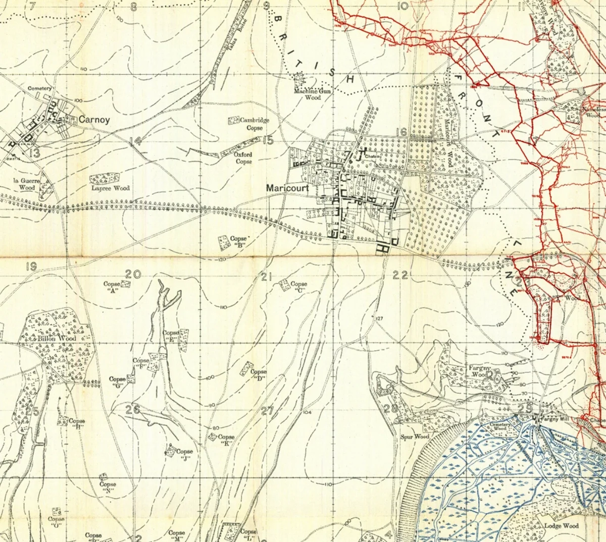 Section of the British WW1 Trench map 62C NW 1:10000 Edition A, trenches corrected to 3 January 1916