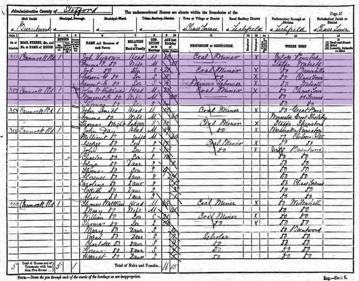 1891 Census for Job and Emma Lysons and family