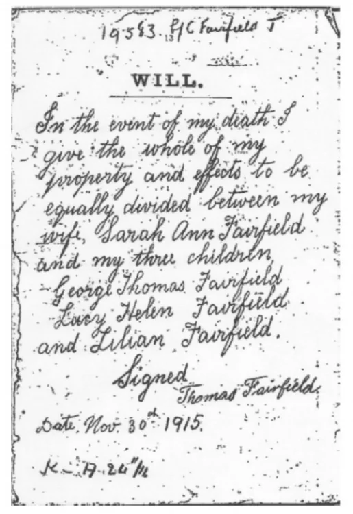 Thomas Fairfield's Will