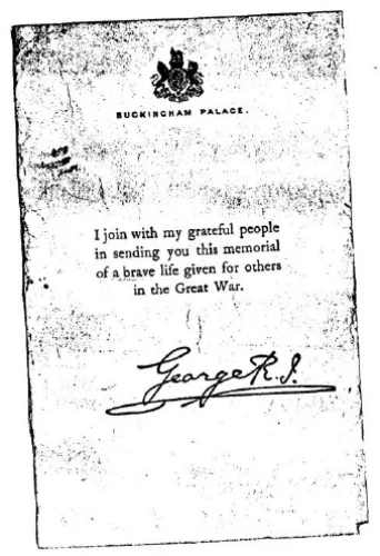 Thomas Fairfield letter from King George V