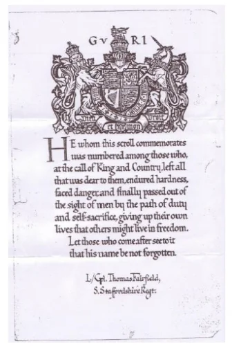 Thomas Fairfield letter from King George V