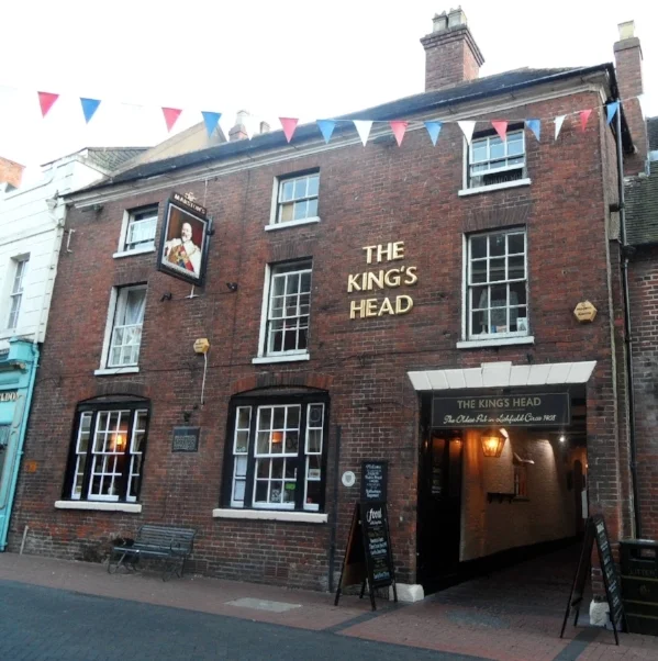 The King's Head Pub in Bird Street, Lichfield. It is an old coaching inn dating back to 1408 and was the birthplace of the South Staffordshire Regiment.