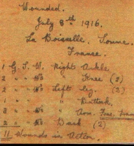 Details of the wounds sustained by Frederick Rhodes Plant
