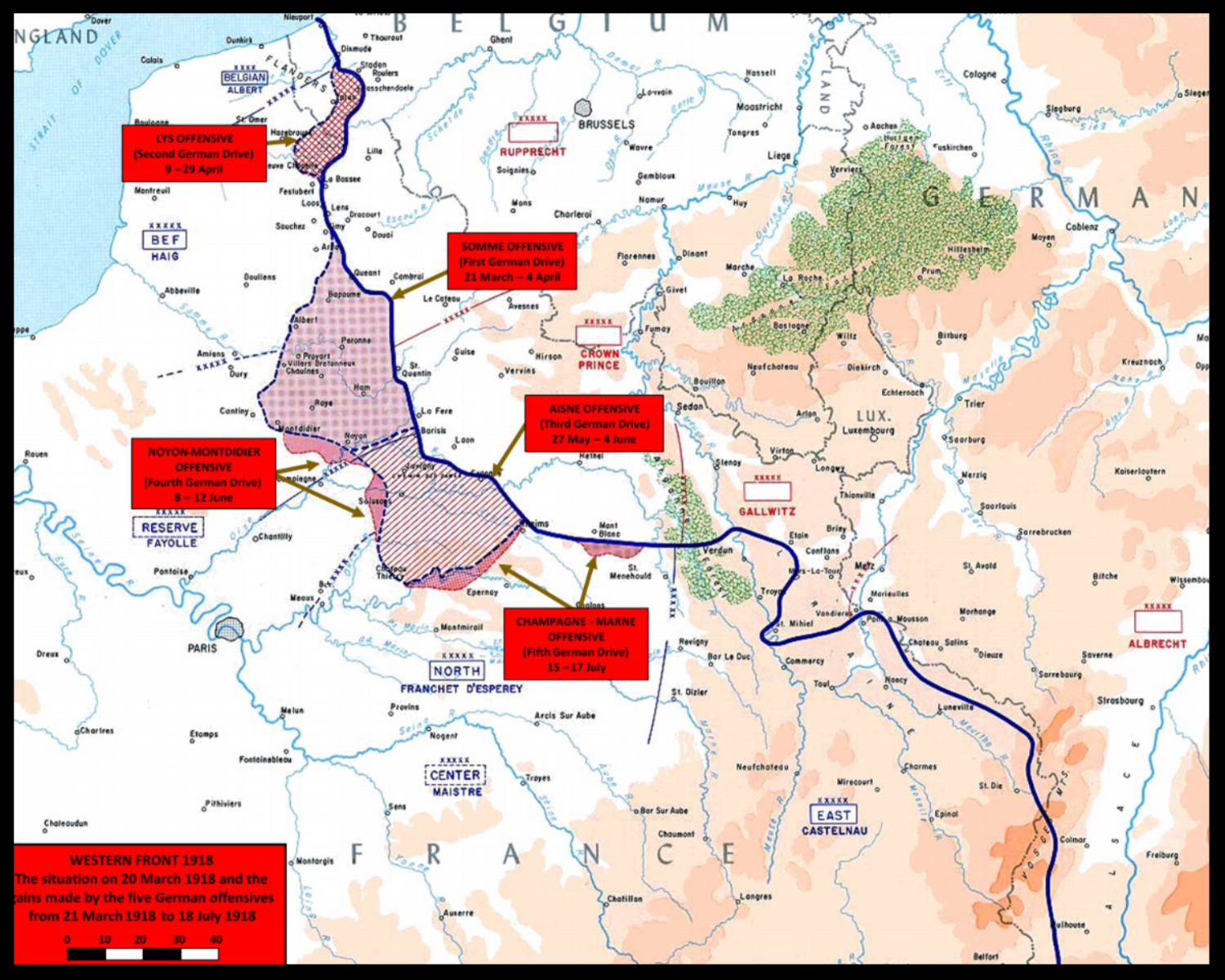 Map showing the territory gained during the German Spring Offensive of 1918