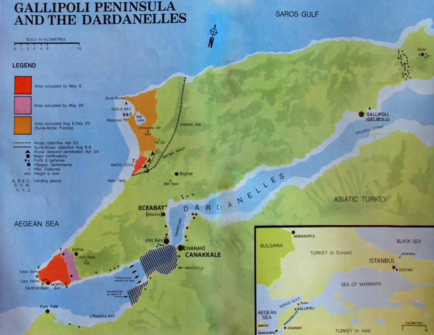Key areas during the Gallipoli campaign 1915