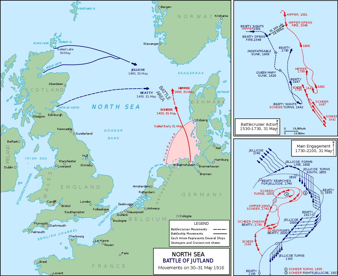 Map showing details and the location of the Battle of Jutland