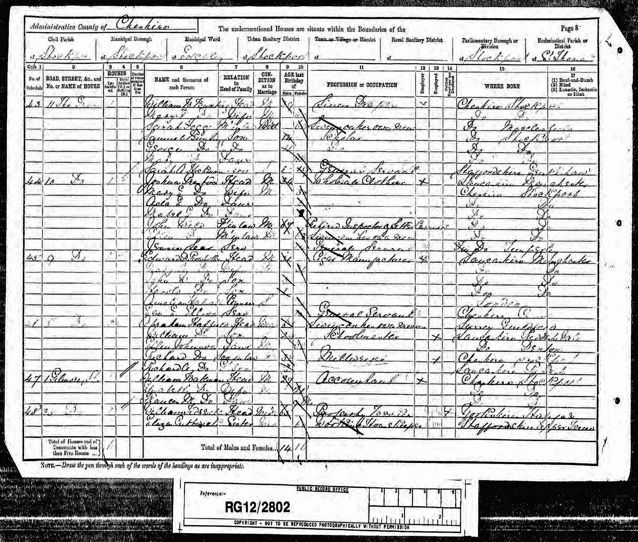 Extract from the 1891 census showing Sarah Hickman working as a servant to the Bunting family