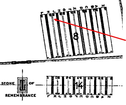 Section of the Berlin 1939-1945 War Cemetery showing the location of the grave of Frank Beresford in Plot 8 Row J Grave 37