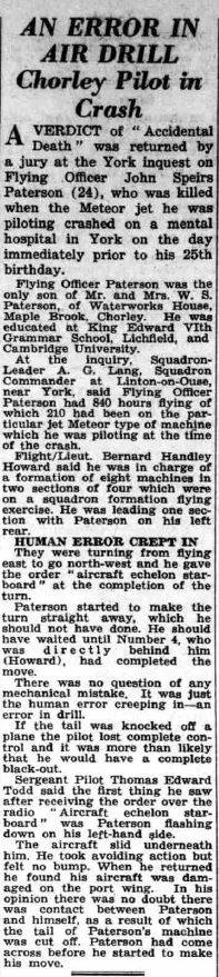Article from the 14 March 1952 edition of the Lichfield Mercury