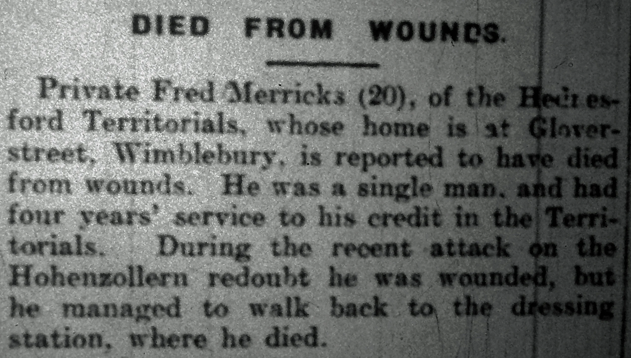 Extract from the Cannock Advertiser edition of Saturday 30 October 1915