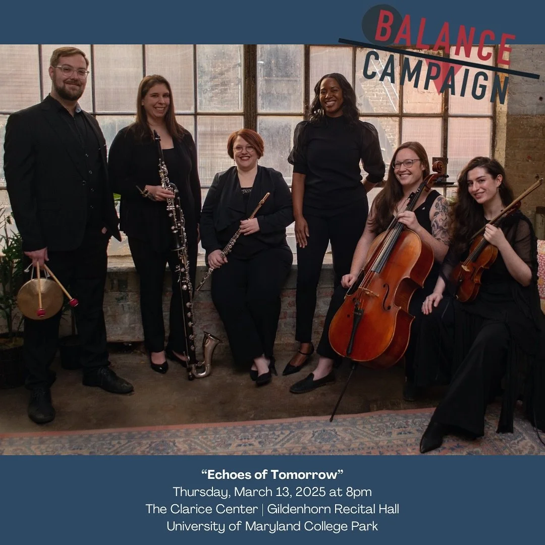 FAM! One month from today, we will present our new program &ldquo;Echoes of Tomorrow&rdquo;  as Ensemble-In-Residence at UMD @terpsmusic ! This program is very special to us and features works that we commissioned by Alexandra T. Bryant, @lincolndecu