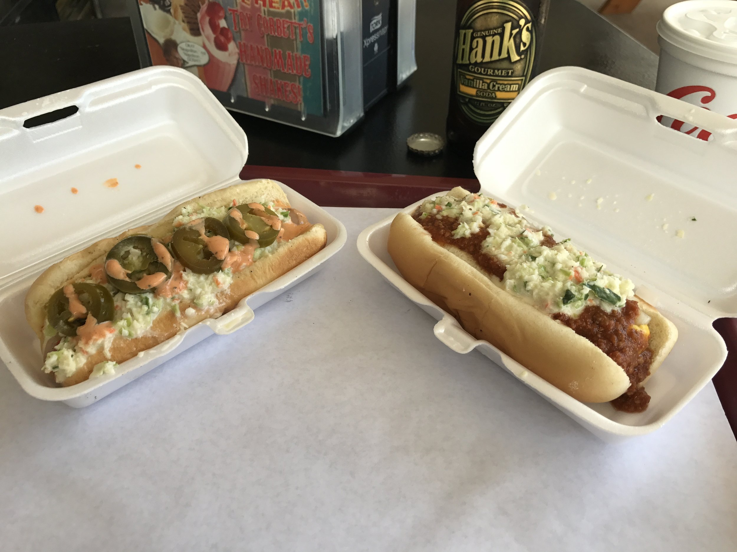 Left: "Spicy Dog", Right: "Southern Dog"