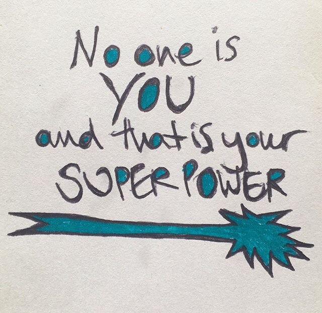 Found this looking through my sketchbook &amp; don&rsquo;t even remember doing it - a welcome reminder to myself! Happy weekend everyone! #powerofyou #superpower #sketch #doodle #graphicquote #turquoise #positivevibes #positiveenergy #bedesign