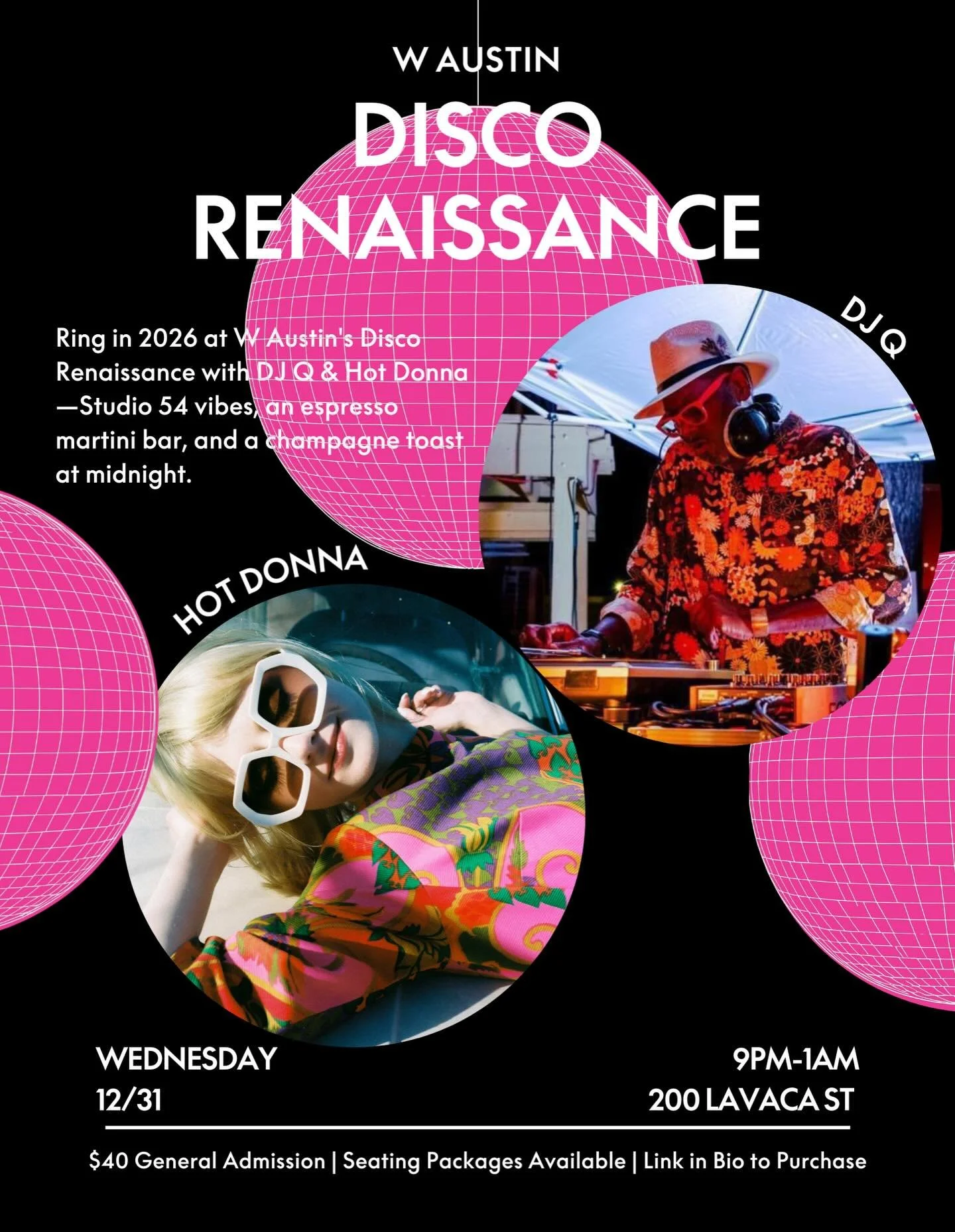 Austin friends: do you or someone you love need NYE plans? how about a disco takeover at @waustin with @djqthis spinning 🪩 vinyl all night in Living Room &amp; @dj.hotdonna boogying in Blue Room 💃🕺 while you toast the new year 🥂?? 

we&rsquo;ve g