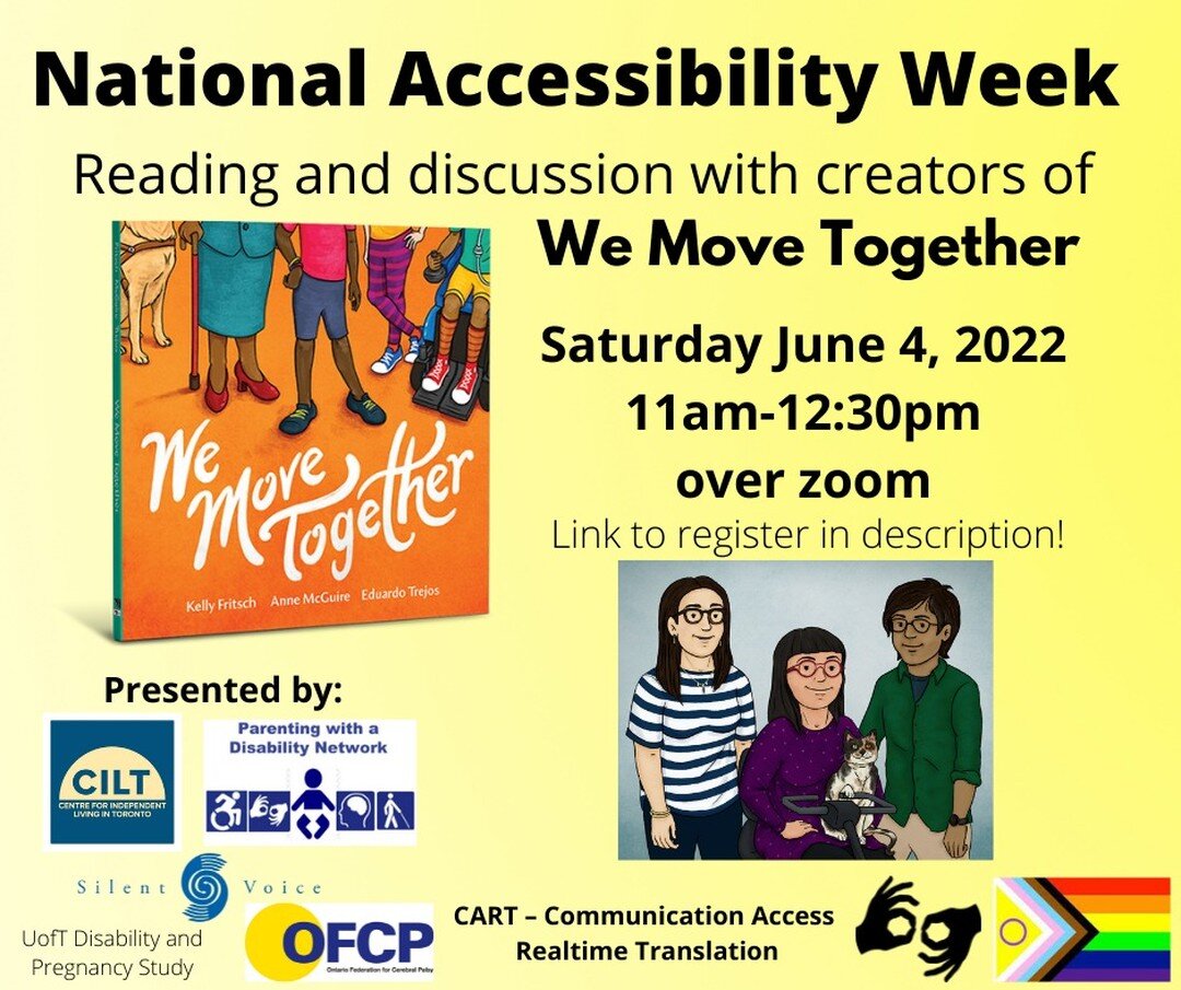THIS SATURDAY!!!!

We Move Together: National Accessibility Week 2022

Celebrate National Accessibility Week with the creators of We Move Together Kelly Fritsch, Anne McGuire &amp; Eduardo Trejos for a reading, discussion and an &ldquo;access is&hell